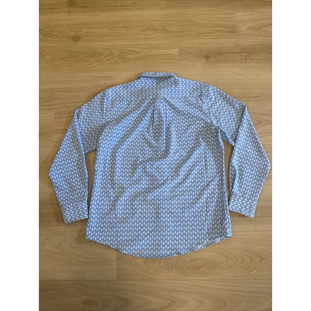 International Report Men's L Button Down Long Sleeve Shirt Blue White Geometric - Picture 2 of 11